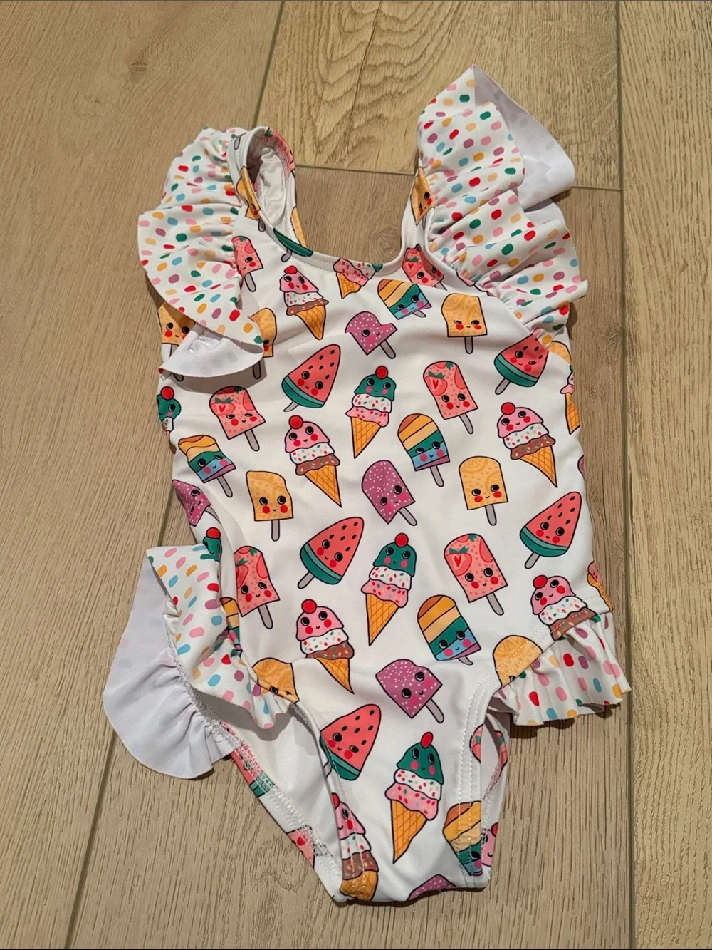 Lola + The Boys White One-Piece Swimsuit with Multicolor Ice Cream Print